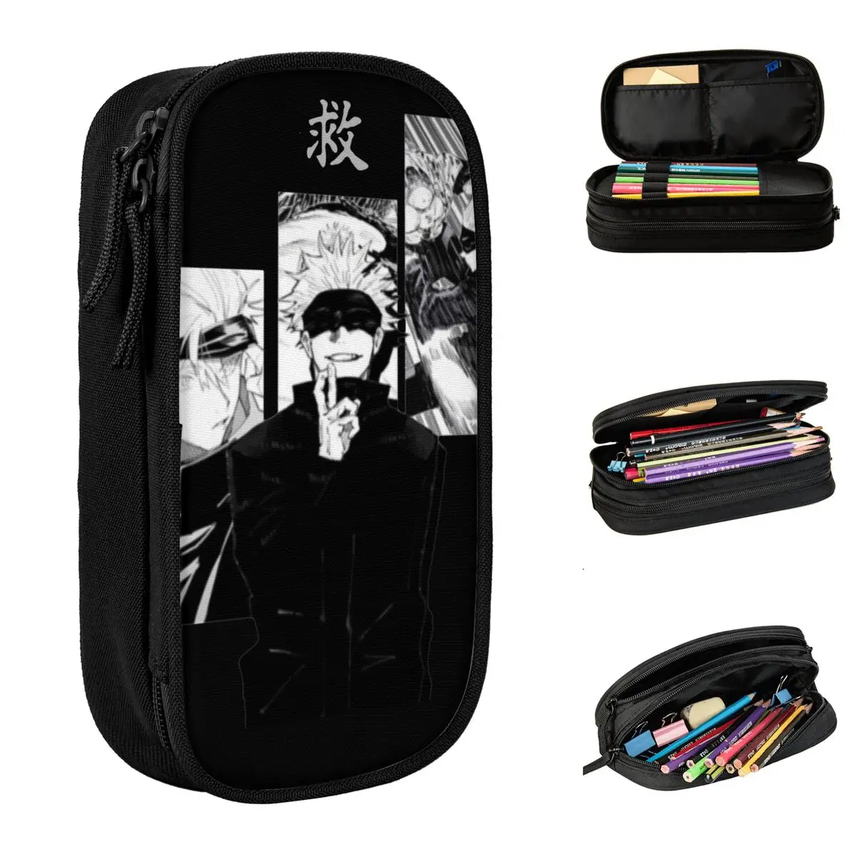 Jujutsu Kaisen Anime Gojo Satoru estuche de lápices de lucha de hechicería, estuche de lápices para estudiantes, bolsa de almacenamiento grande, regalos de oficina, papelería