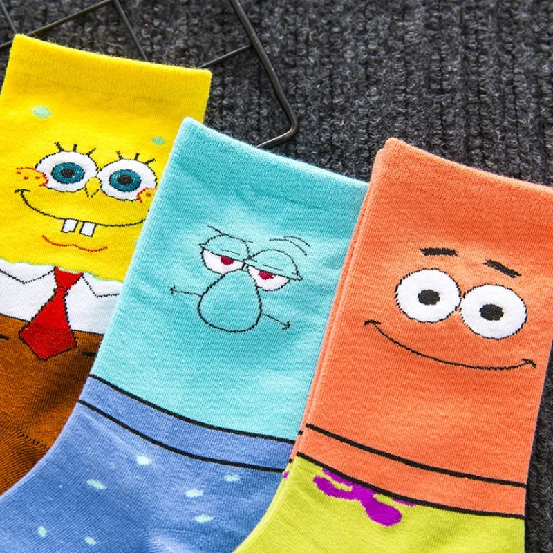 

Kawaii SpongeBob SquarePants Trendy Brand Boys and Girls Long Tube Pie Big Star Octopus Brother Cartoon Basketball Socks