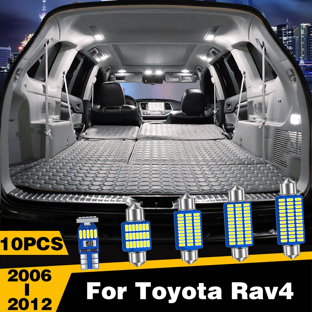 10 Pcs LED Highlight Car Interior Dome Reading Light Roof Lamp Accessories For Toyota Rav4 2006 2007 2008 2009 2010 2011 2012