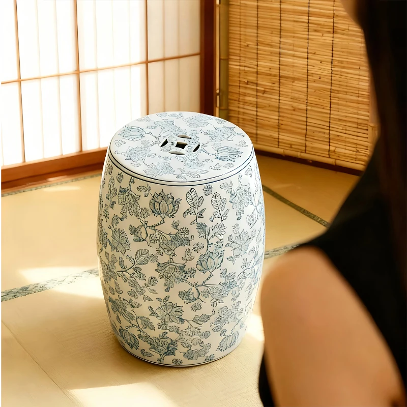 Ice crack ceramic drum stool multicolored Chinese living room floor ornament