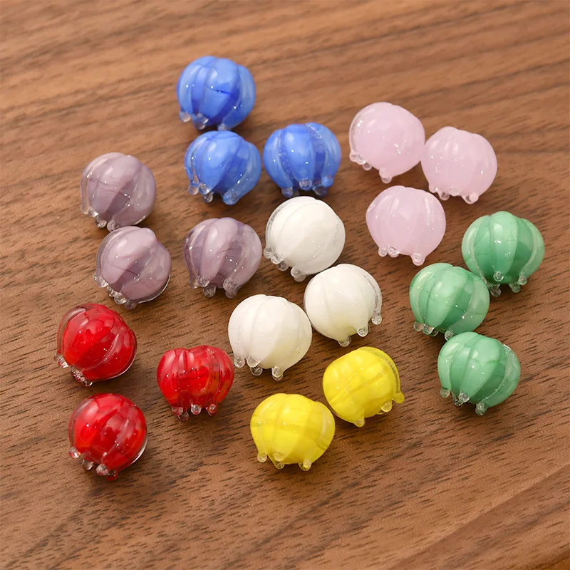 10pcs 12mm Bell Orchid Lampwork Beads For Jewelry Earring Making Loose Spacer Flores Convallariae Lampwork Glass Bead DIY