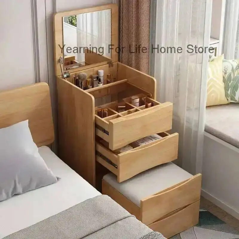 

Bedroom Dressing Solid Vintage Small Wood Table Simple Small Apartment Mini Flip Dresser Bedside Storage Cabinet Makeup Table