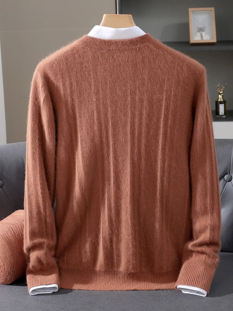 100% Mink Cashmere Thickening Sweater for Men O-neck Half Open Zipper Pullover Autumn Winter Knitwear Top Anti-pilling Clothing
