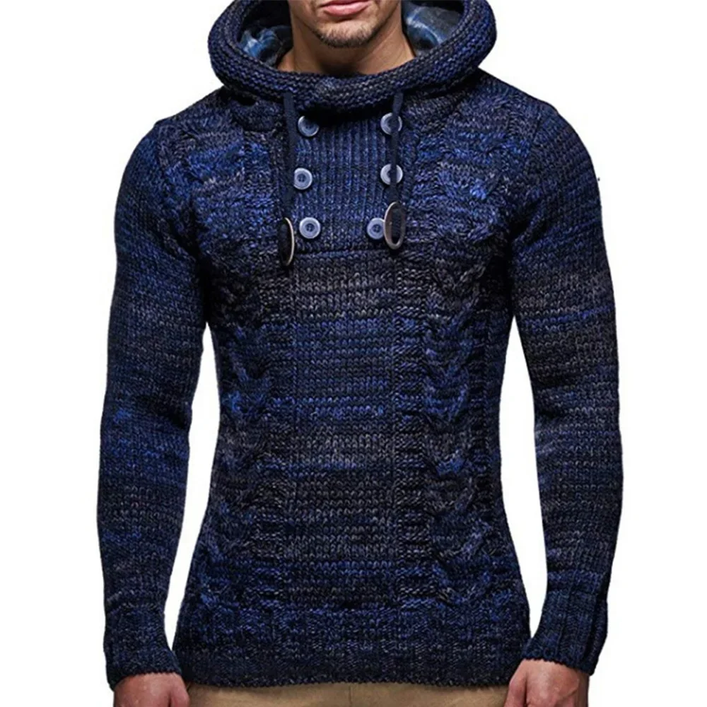 2023 Autumn/Winter Popular Men's Sweater, European and American Slim Fit High Neck Hooded Thickened Knitted Top