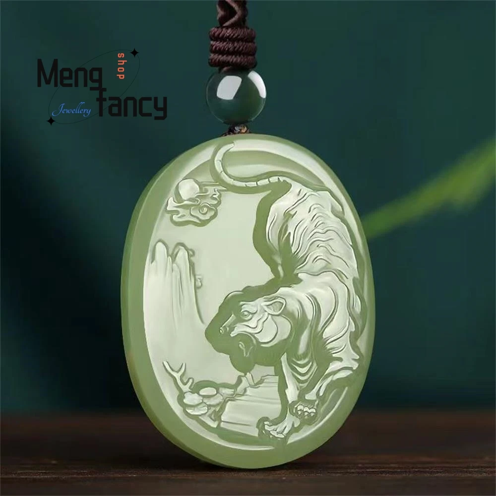 

Natural Hetian Jade Lake Green Zodiac Tiger Pendant Simple Exquisite Handicraft Luxury Quality Fashion Fine Jewelry Holiday Gift