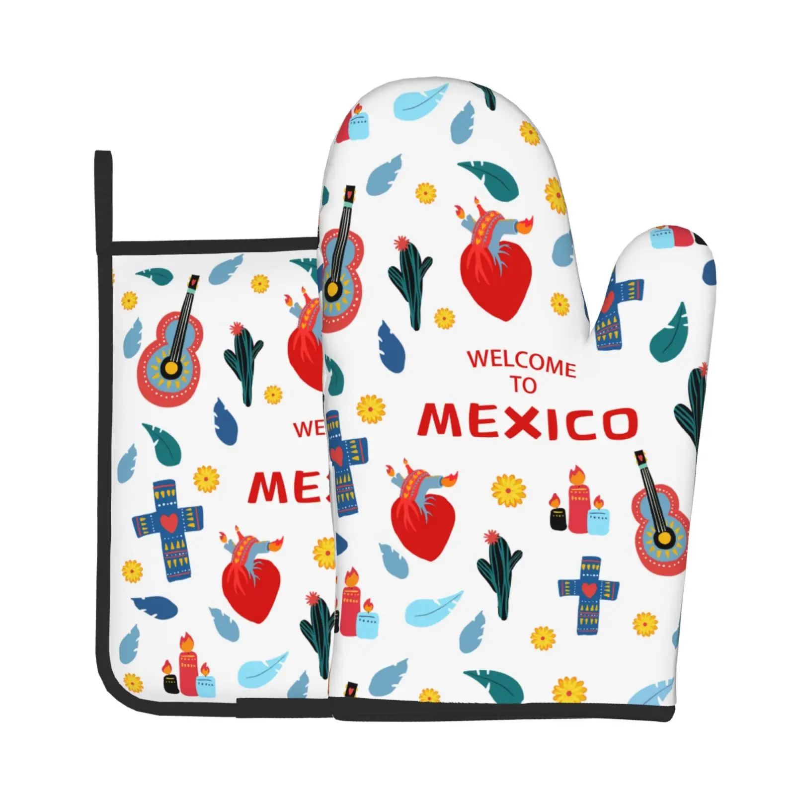 

Welcome To Mexico Oven Mitts and Pot Holders Sets of 2 Heat Resistant Kitchen Gloves for Cooking Baking BBQ