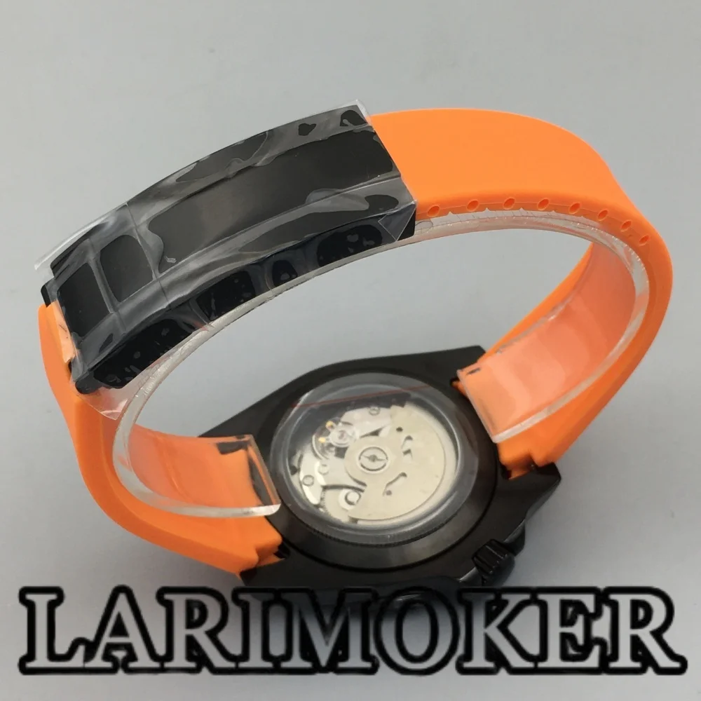 LARIMOKER NH36 PVD nero 40mm orologio automatico da uomo settimana data display lunetta girevole vetro zaffiro arancione flash seconda gomma