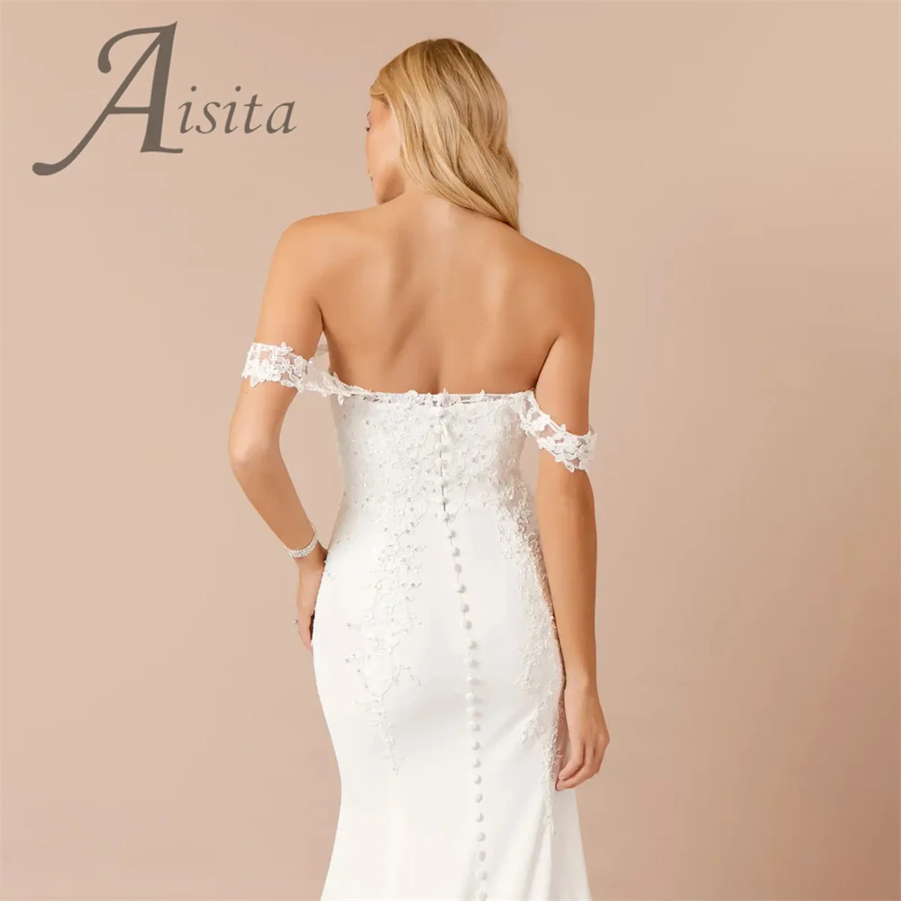 Vestido de casamento sereia personalizado, decote em barco, ombro de fora, renda, lantejoulas, vestidos de noiva, capela, trem, vestidos de casamento