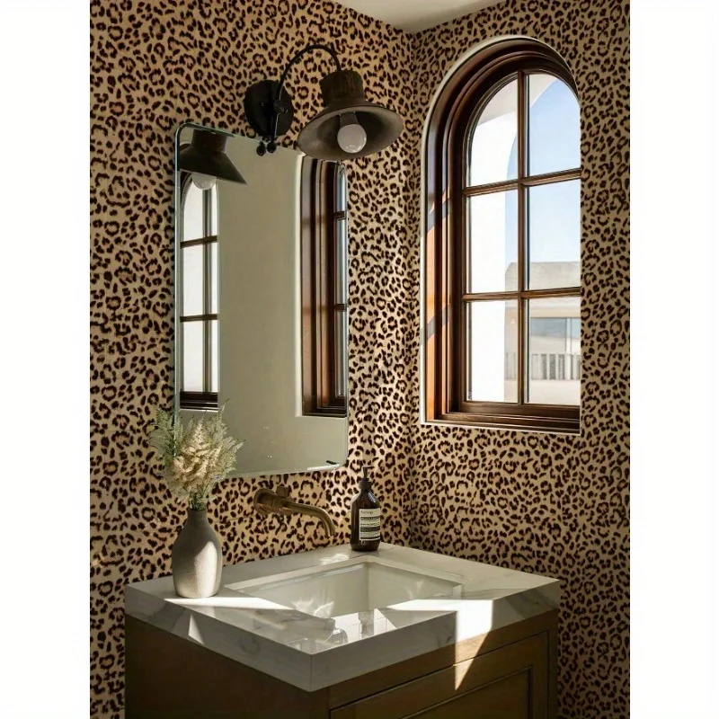 45cm Width Vinyl Leopard Pattern Decor Stickers Self Adhesive Waterproof Removable  Wallpaper for Bedroom Living Room Wall Decor