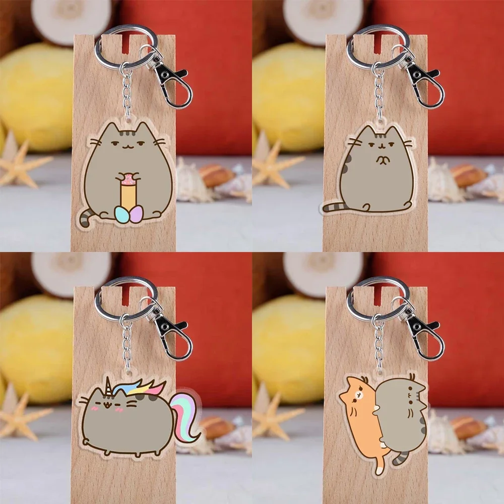 Pusheen Keychain Kawaii Cartoon Cat Acrylic Keychains Cute Car Keyring Backpack Accessories Purse Pendant Child Christmas Gifts