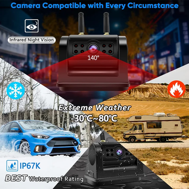 Backup Camera 12-32V HD 6700mAh Wireless Magnetic Rechargeable Battery With Magnetic Base Reversing Cam For Truck Trailer RV