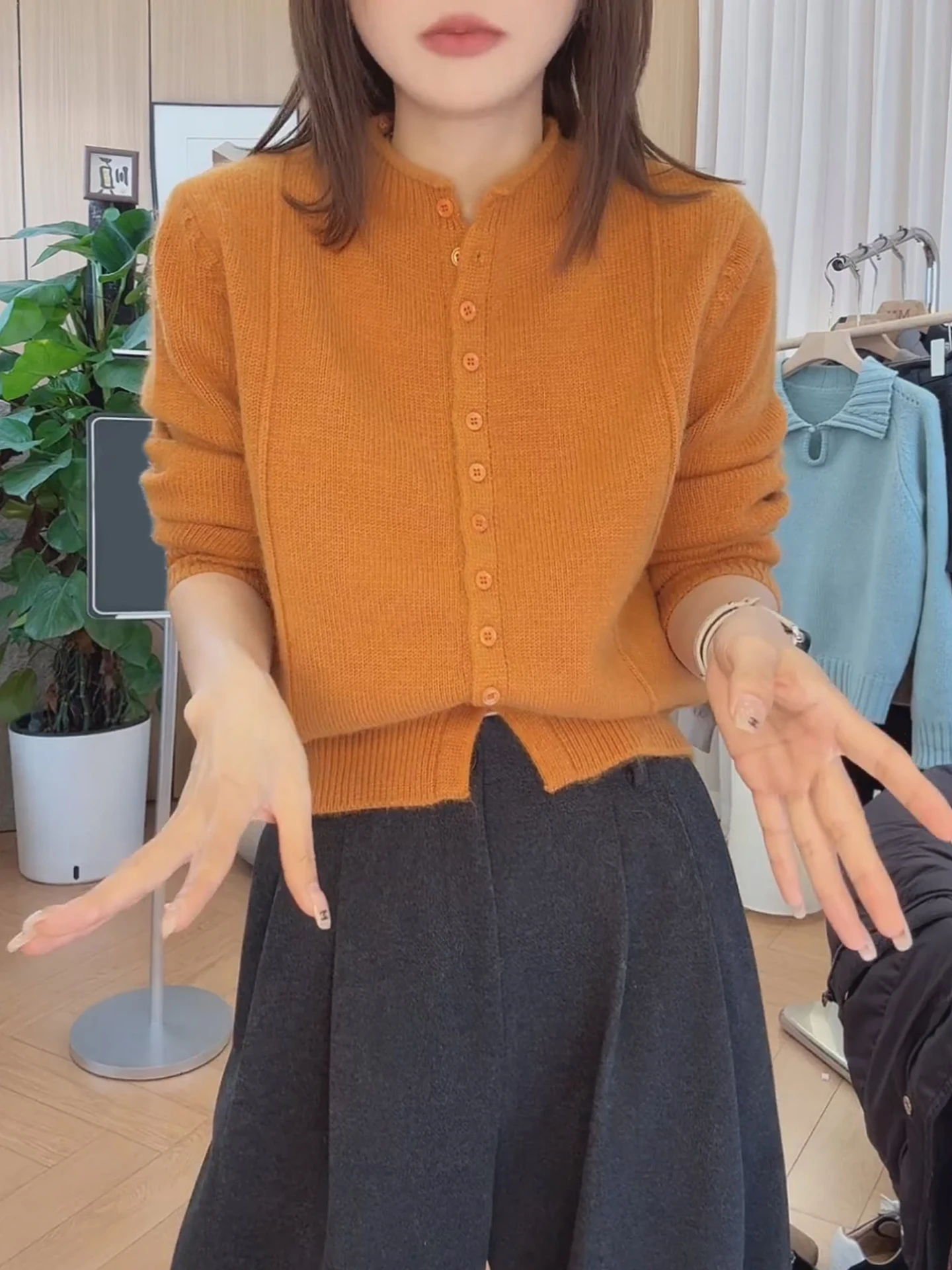 Ladies' Knitted Open Cardigan Long Sve Commute Sle Single Button Casual Slim Fit Pure Color Top for Autumn 2025