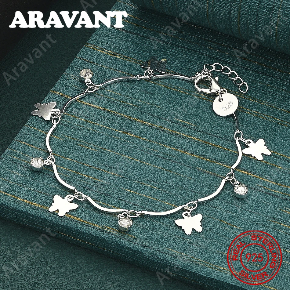 925 Sterling Silver & Zircon Butterfly Pendant Bracelet – A Fresh, Stylish Design; Ideal For Engagement Jewelry