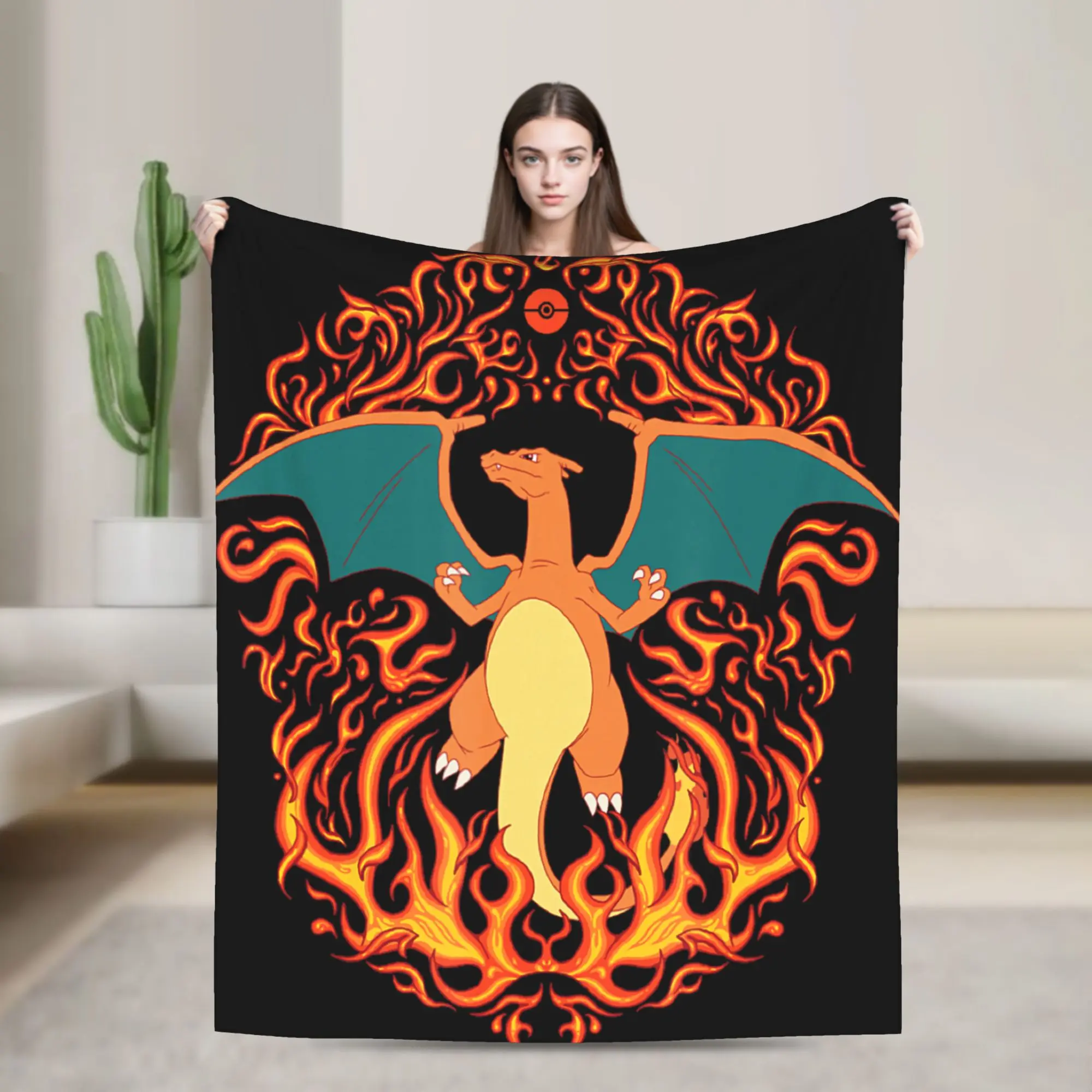 Charizard Fire Type Flames Generation Soft Blanket  Child Plush Bedding Throws Graphic Outdoor Flannel Bedspread Sofa Bed Cover
