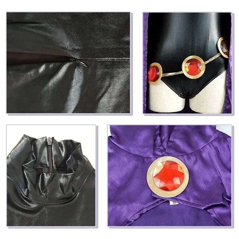 Teen Raven Cosplay Costume Superhero Cloak Jumpsuits Halloween Tight clothes +… - Image 3