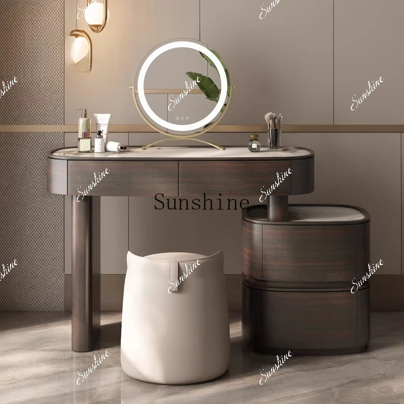 Design Italian minimalist high-end solid wood smoked rock slab oval bedroom light luxury special-shaped makeup table  FT