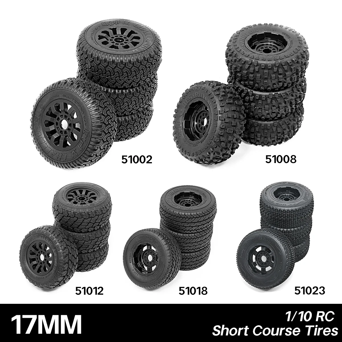 KKPIT 1/10 RC Short Course Tires All-Terrain Tires - For Track, Gravel, Dirt & Road - Durable 12MM&17MM Hex (0° & 0.5° Offset)