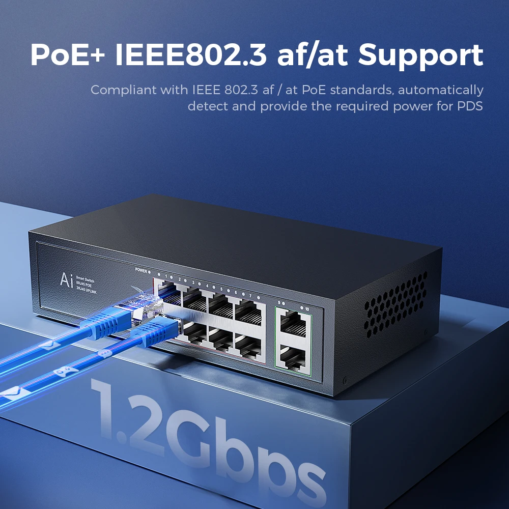 Terow POE Switch 10/6 Ports 100Mbps Ethernet Switch POE Network Splitter IEEE 802.3af/at for IP Camera Wireless AP Wifi Router