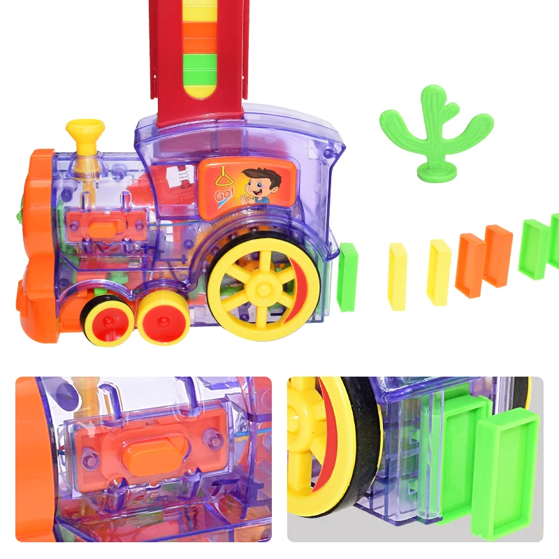 Domino Train Car Set Kids Sound Light Automatic Laying Domino Brick Colorful Dominoes Blocks Game Toys Set Gift for Boys Girls