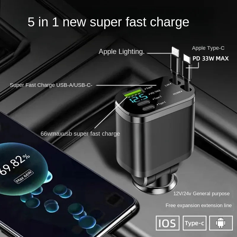 

Car charger ultra-fast charging USB3.1A type code fast charging voltage detection is suitable for Ios and Android Phone chargers