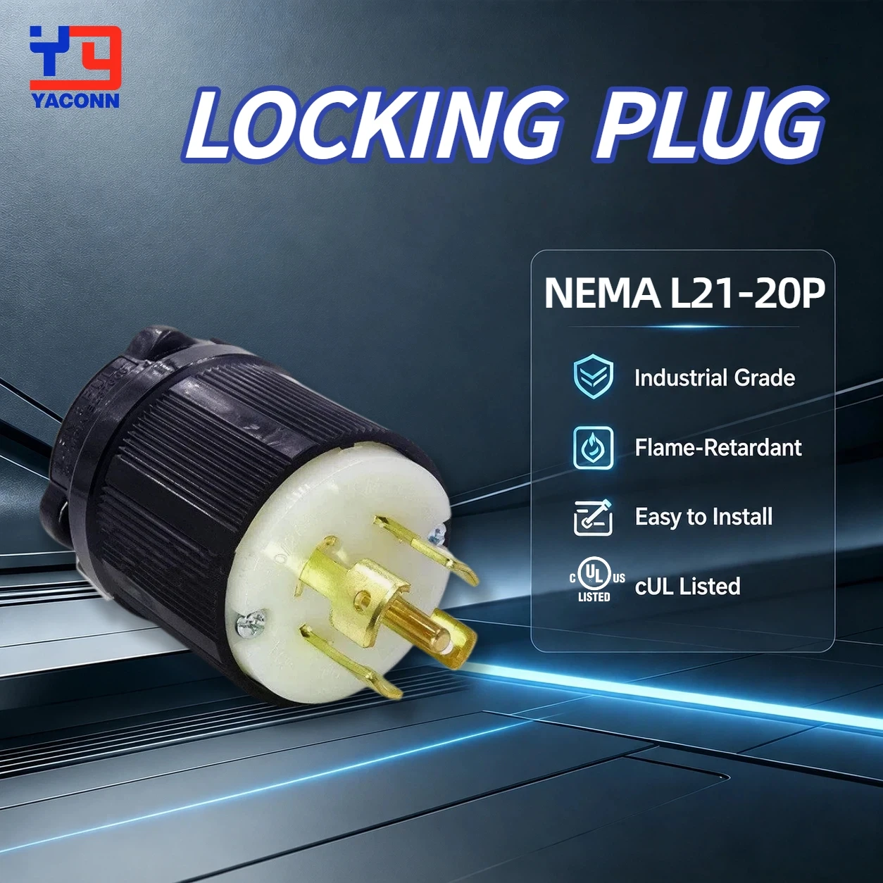 NEMA L21-20P 20A 120/208V Heavy Duty Locking Plug, 4 Pole 5 Wire Twist Lock Male Connector for Industrial Equipment