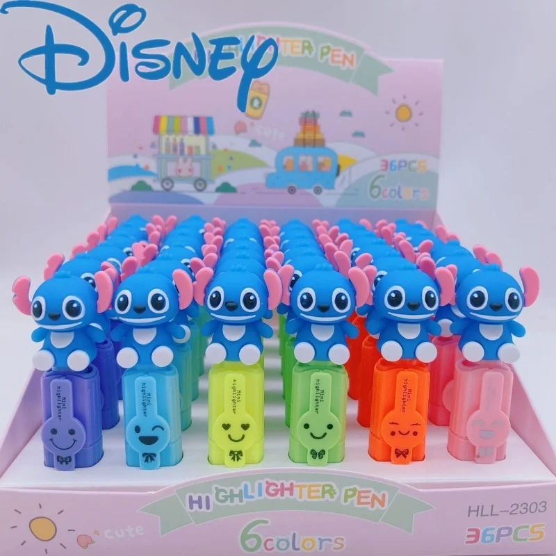 Hot Sale Cute Disney Stitch Lilo Mini 6 Colors Highlighter Bevel Head Student Color Marker Account Pen Anime Cartoon  Stationery