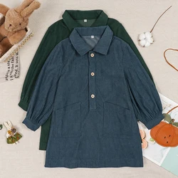 Casual Loose Girls Corduroy Dress 2026 Retro Fall New Children's Lapel Buttons Long-Sleeved Dresses With Pockets Winter Clothing