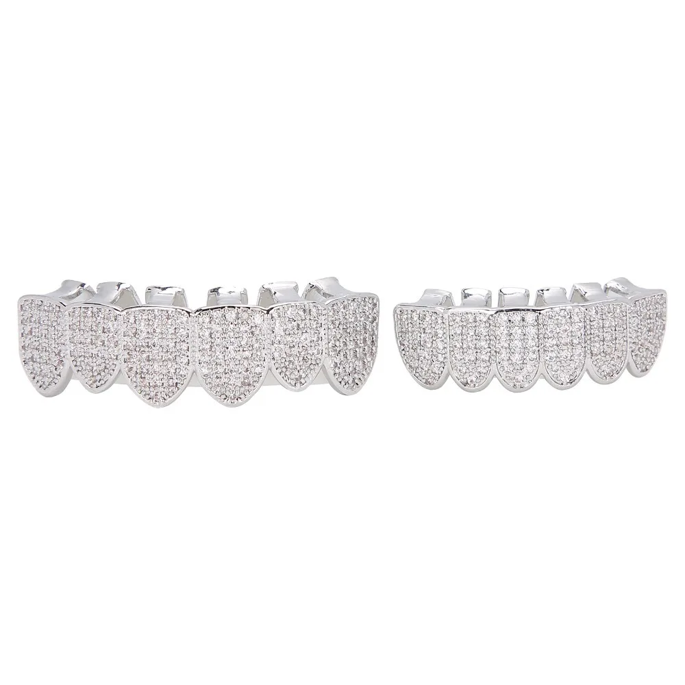 Cold Bling Teeth Decoration Gold Top Bottom Mouth Hip Hop Teeth Set Unisex Silver Removable Teeth Cap For Hip Hop Costume