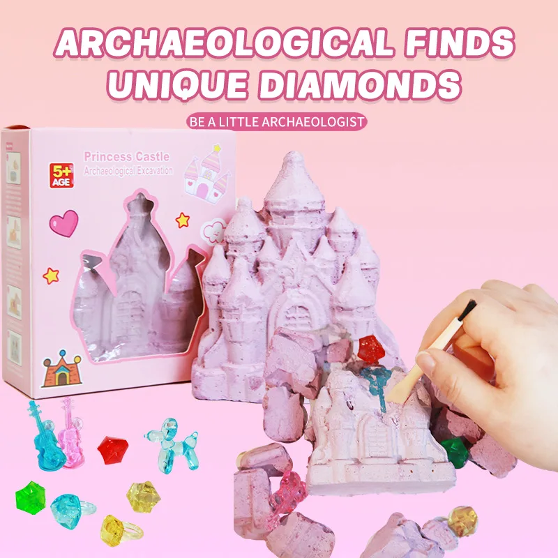 

Children Archaeology Digging Treasure Castle Toy Gem Ore Mining Science Educational Toys Girls DIY Kit Gemstone Puzzle for Kids