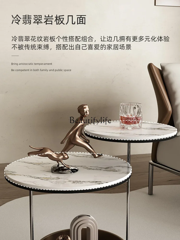 Italian minimalist rock slab edge table, modern minimalist living room metal light luxury corner table