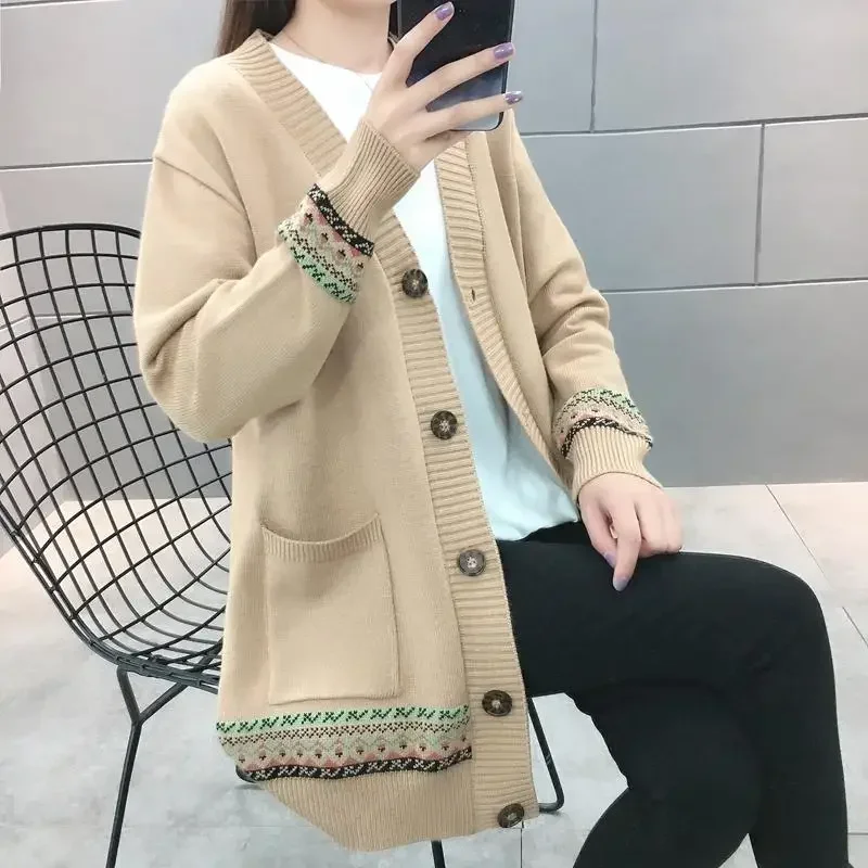 Ladies Sweaters Long Graphic Knitted Top for Women Off White Cardigan Trend 2024 Tricot Blouse New Knitwear Modern Clothing Sale