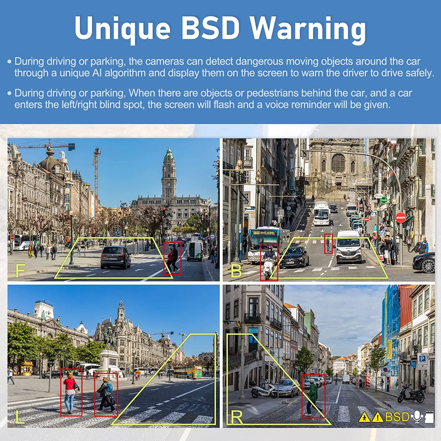 شاشة رباعية شاشة تعمل باللمس من iPoster 10.1 بوصة مع كشف BSD AI مدمج DVR حلقة تسجيل 12-36 فولت لشاحنة قافلة Rv #4