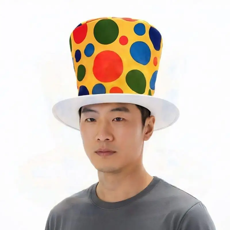 652F Stage Show Costume Hat for Adults with Bright Spotted Print Halloween Hat
