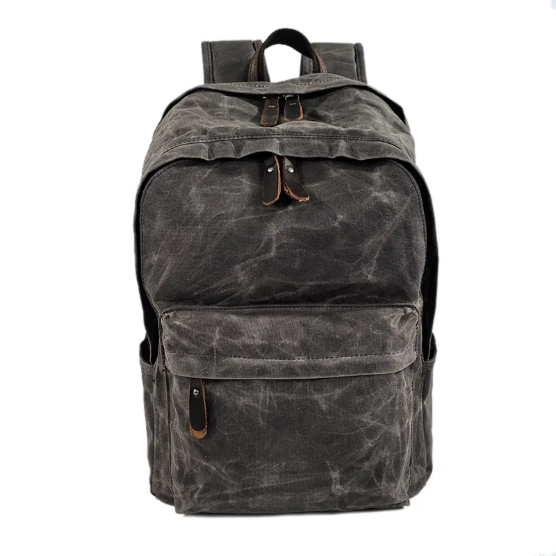 Multi Compartment Laptop Rucksack Water Resistant Vintage Daypack Retro Distressed Washed Wax Canvas Backpack