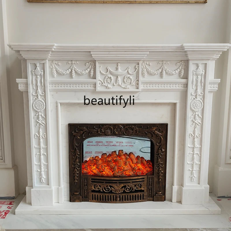 

Marble European carved fireplace white marble American simple fireplace living room ornament