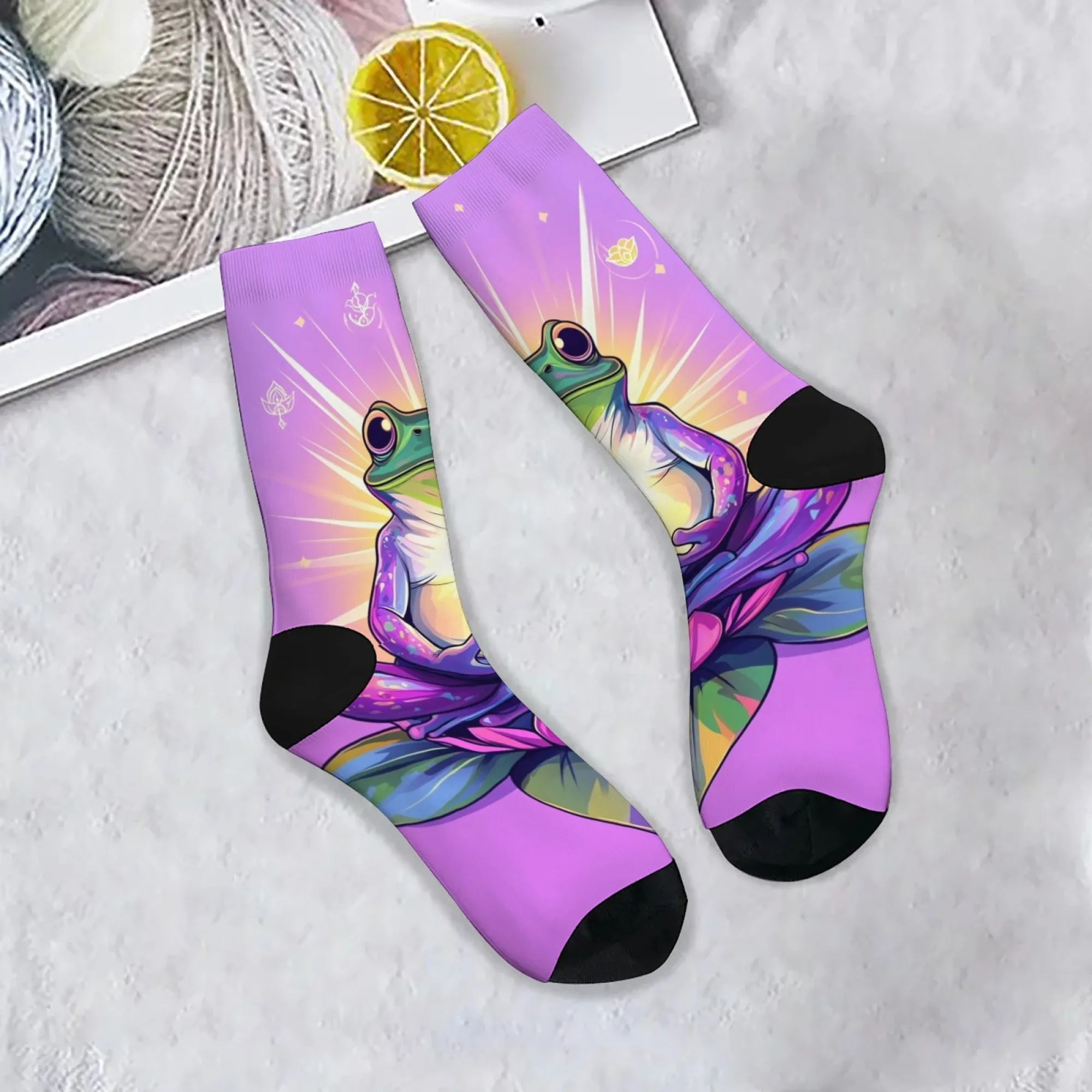 Zen Frosch Lotus Meditation Muster Casual Socken Bequeme Atmungsaktive rutschfeste Herrensocken Harajuku Retro Street Crew Socken Geschenk