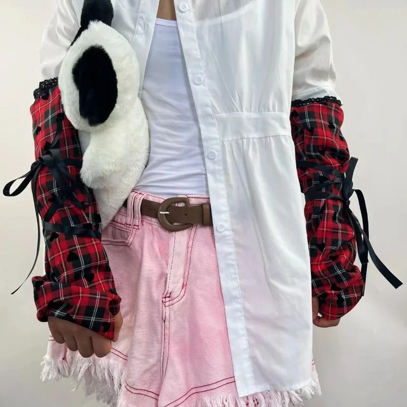 Gothic Accessories Y2k Millennium Hottie Girls Dew Finger JK Plaid Sleeves Bracelet Dance COS Accessories Sunscreen Arm Warmers