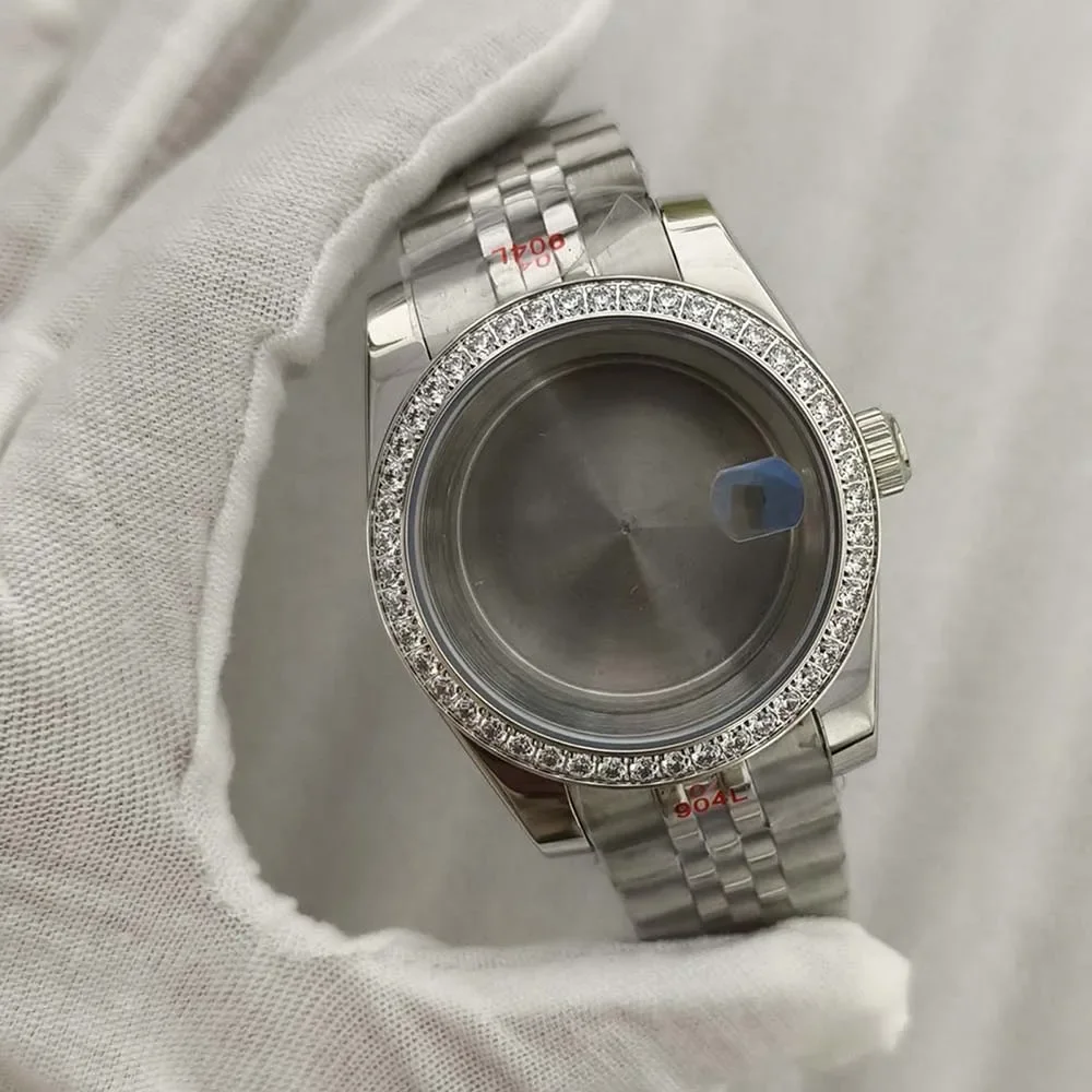 36 مللي متر/39 مللي متر ساعة + حزام الياقوت الزجاج الماس الحافة الحال بالنسبة NH35 NH36 4R 7S ساعة يد تعمل بالحركة أجزاء الفضة الذهب روز