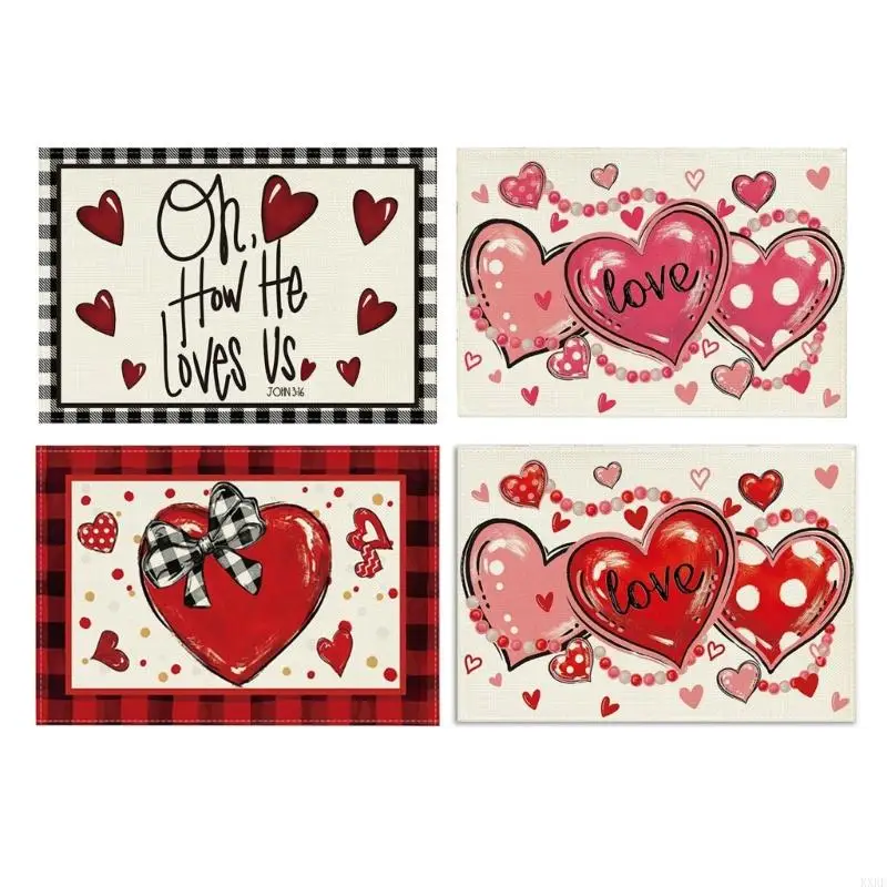 Pack Of 6 Valentine's Day Table Mats Premium Fabric Placemats Elegant Dining Accessory for Wedding Party KXRE