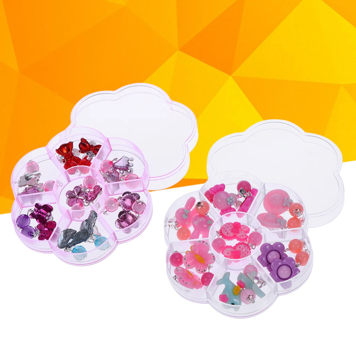 Caja organizadora con Clip para la oreja, pendientes de dibujos animados para niñas pequeñas, accesorios, regalo, juego de simulación, conjunto de joyería para fiesta