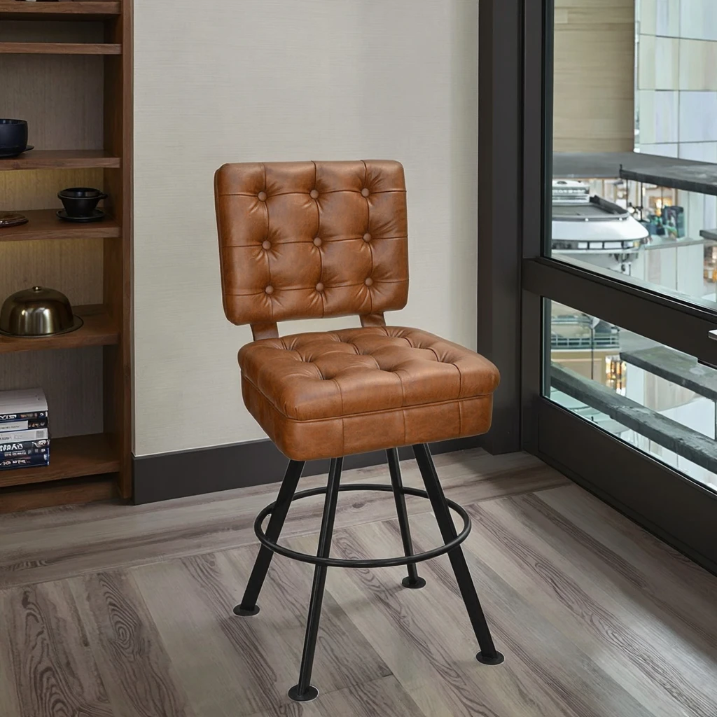 

Indoor Restaurant Furniture Commercial Bar Stools Bucket Bar Stools on Stronger and Large Round Metal Base with 4 Colors Choose