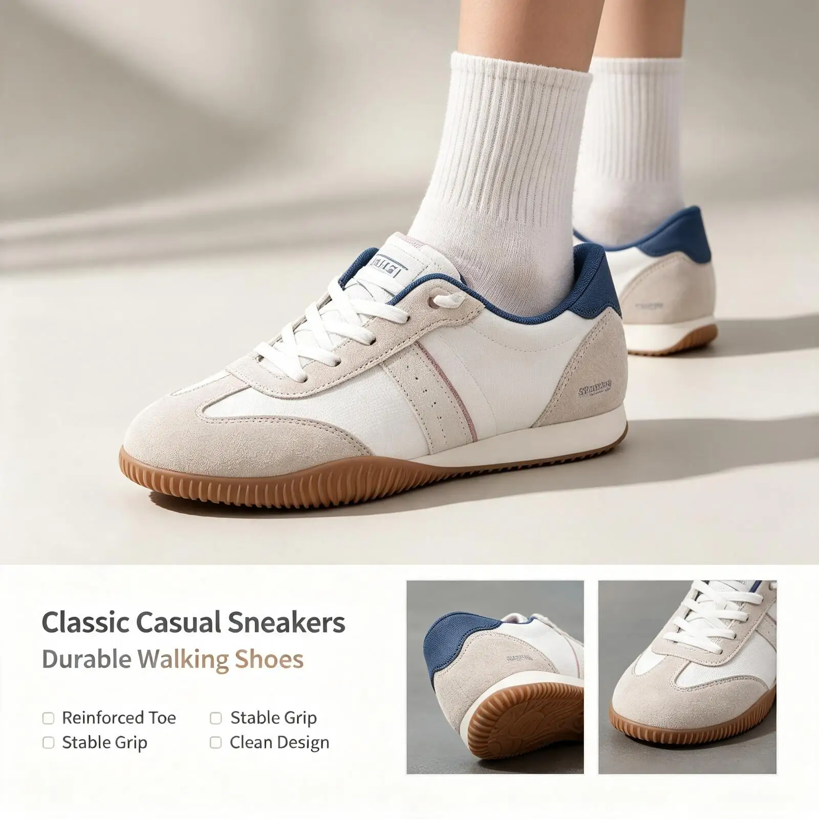 Skechers White Blue Brown Low Top Casual Shoes, Lifestyle Sneakers, Comfortable Breathable Walking Shoes Women School Dating