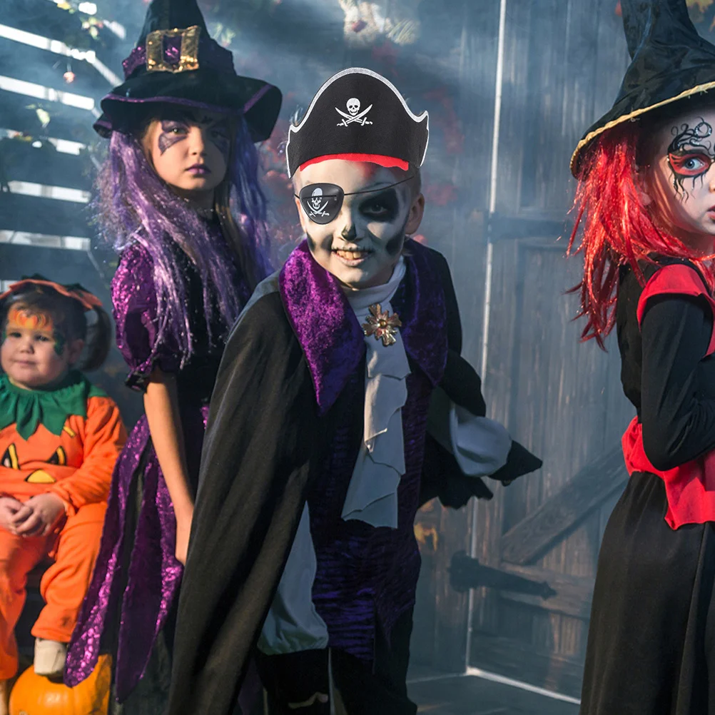 6Pcs Piraten Kostüm Hut Augenklappen Set Halloween Party Cosplay Piraten Zubehör Kinder Klassische Kostüm Kappe Filz Augenklappen