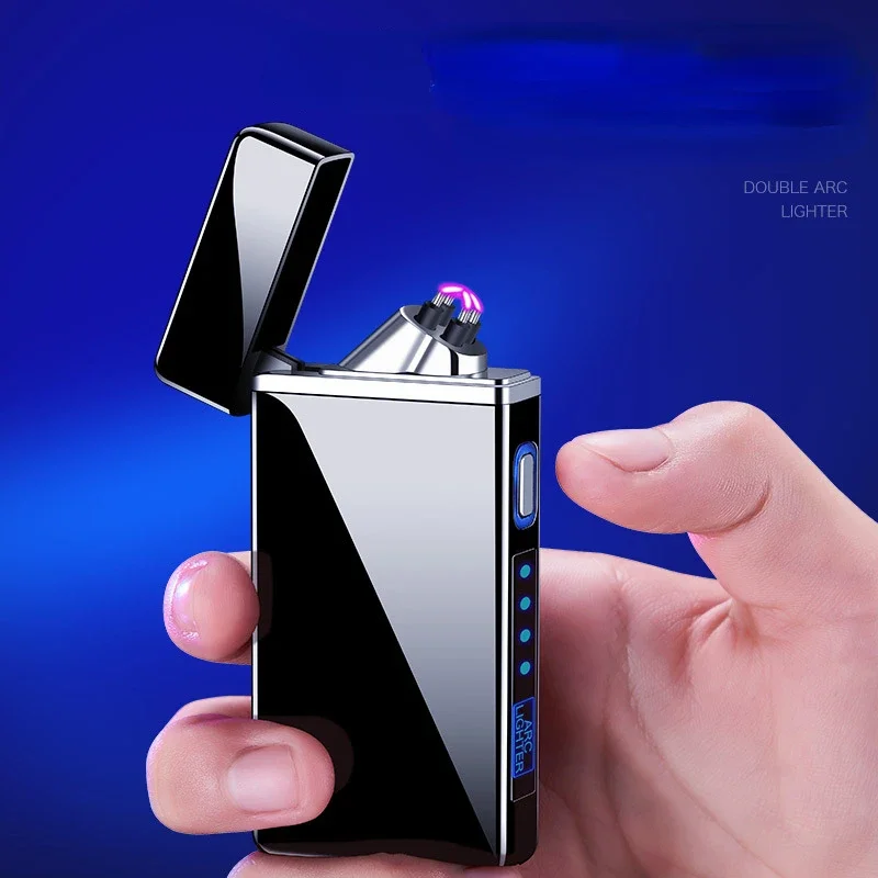 

Portable USB Metal Dual Arc Windproof Plasma Lighter, Touch Sensor LED Battery Display, Men Gift Gadget Cigarette Accessories