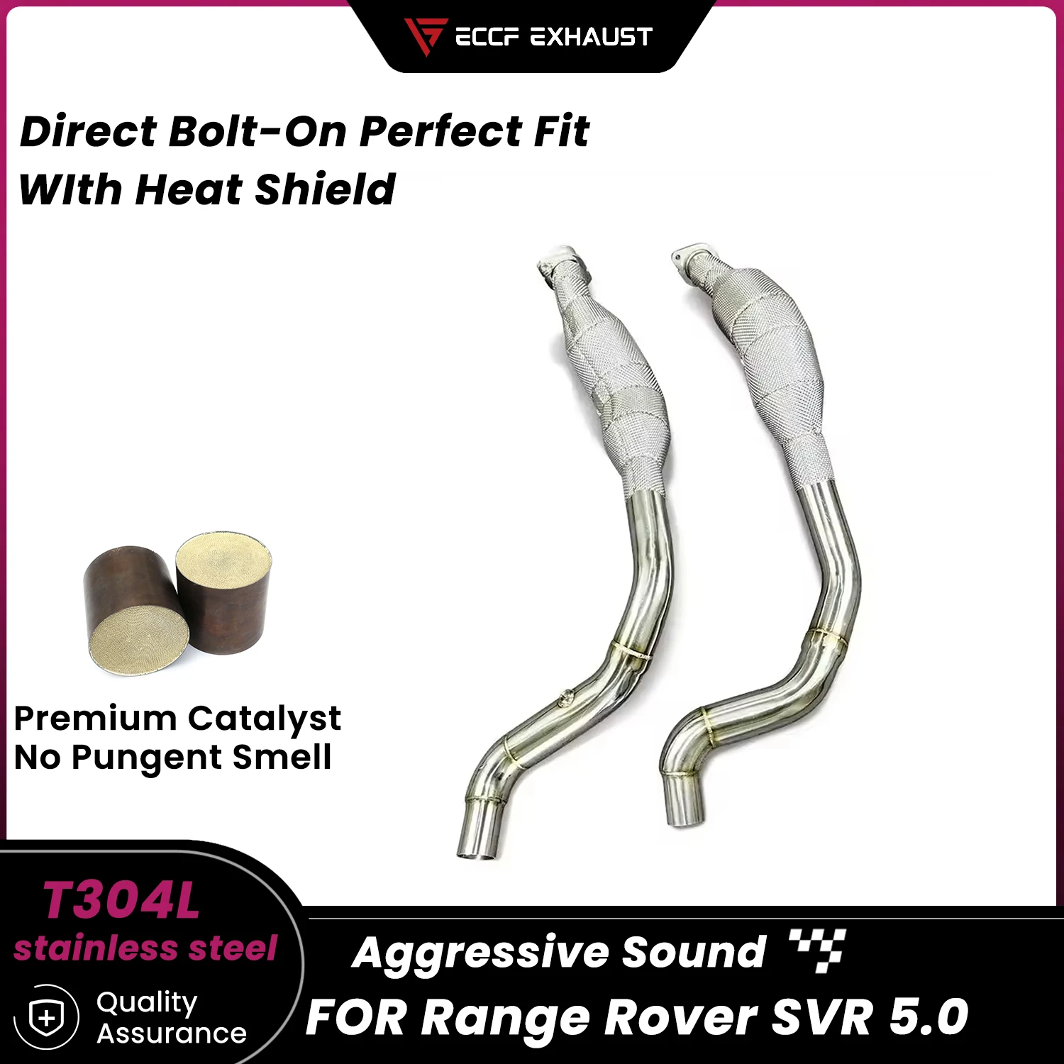 

Stainless Steel Downpipe With Heat Shield For Range Rover SVR 5.0 Aggressive Exhaust Sound High Flow Performance Upgrade