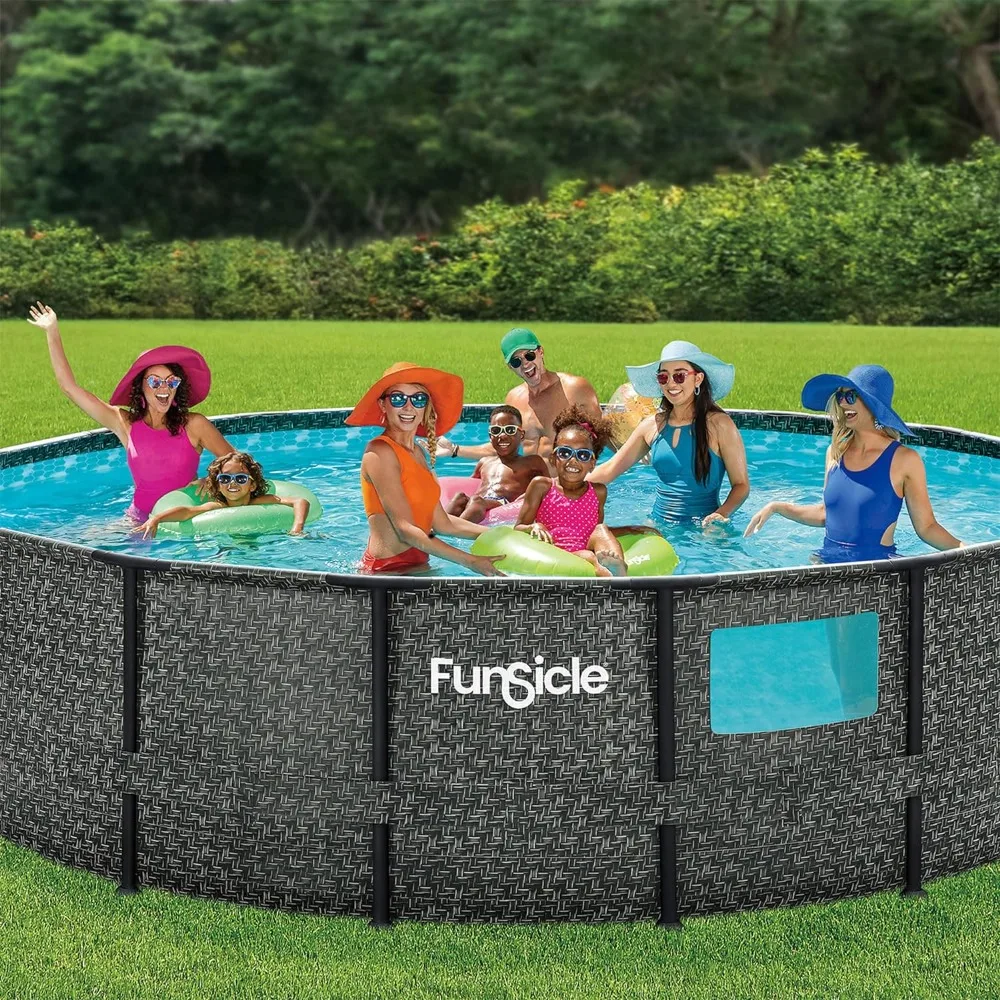 

16 Feet X 48 Inches Crystal Round Frame Above Ground Swimming Pools for Backyard Set With Skimmer Plus Filter Pump Pool