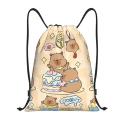 Custom Cute Capybara Sweet Drawstring Backpack Women Men Sport Gym Sackpack Foldable Training Bag Sack