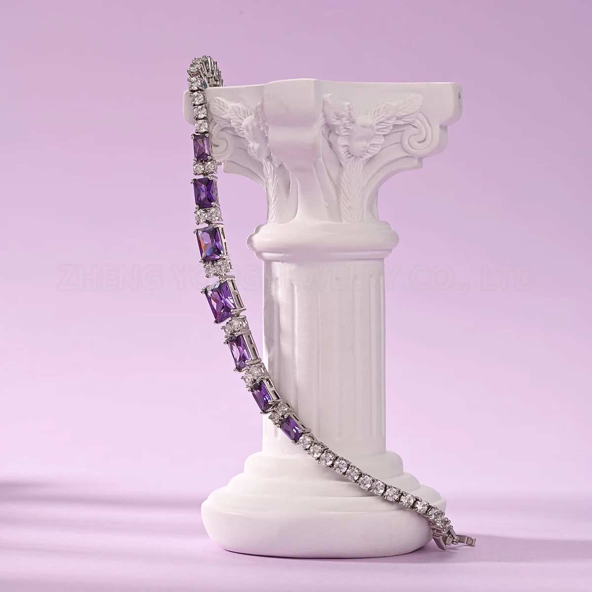 Purple Diamond Tennis Bracelet for Women Rectangle Diamond Cubic Zirconia Gems Bracelet