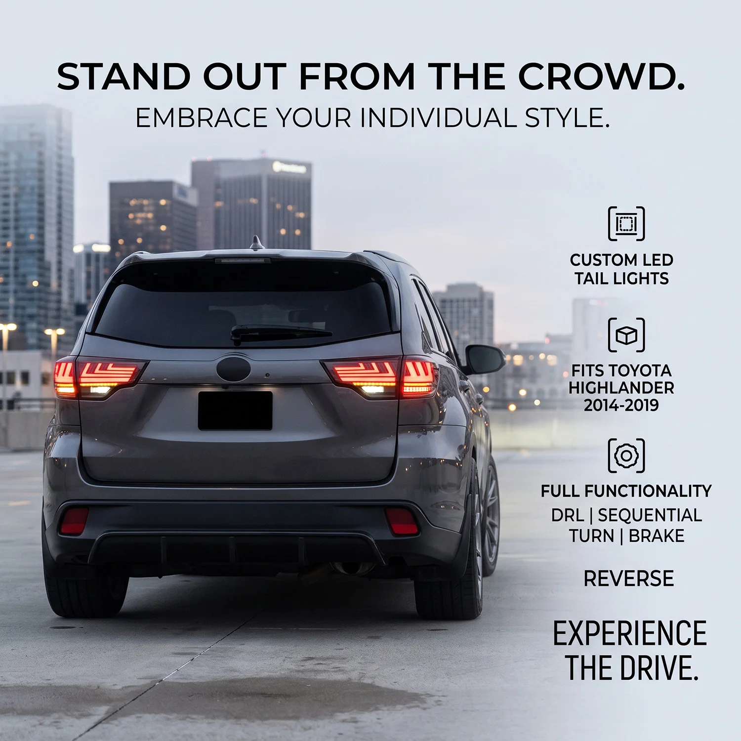 HCMOTIONZ LED Tail Lights for Toyota Highlander Kluger 2014-2019 XU50 Start-up Animation Sequential Rear Lamps Red Smoke