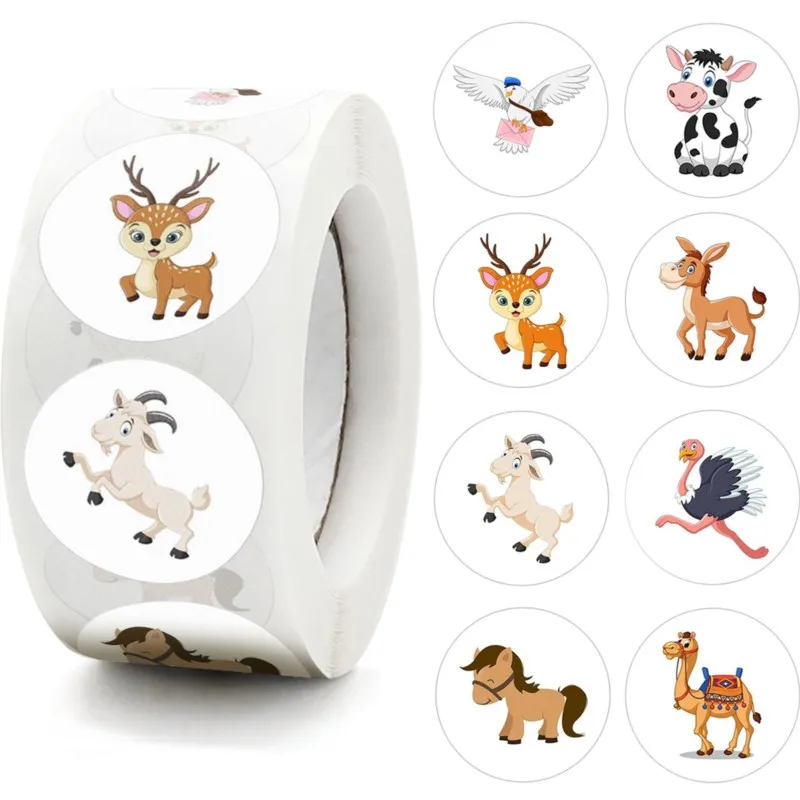 

100-500pcs Round Cute Animal Stickers Cartoon Reward Stickers DIY Gift Handmade Label Scrapbooking Stationery Sticker